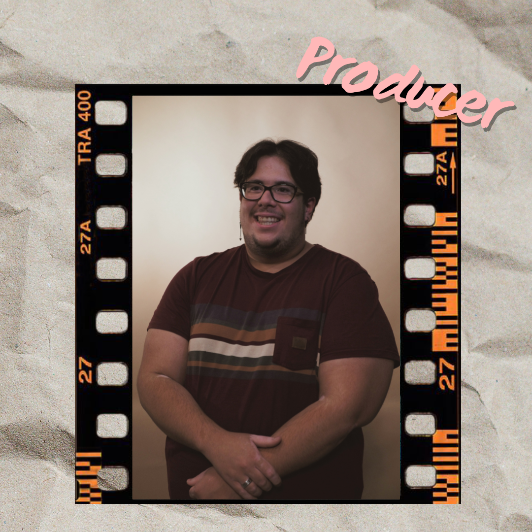 Octavio Couto, the producer. His picture is on a film strip against a paper background.
