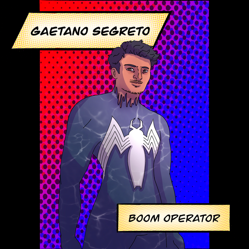 Gaetano Segreto - Boom Operator. Drawn in comic book style, modelled after Venom.