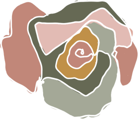 A multi colored, cartoon rose. This is The Rose Retreat's logo.